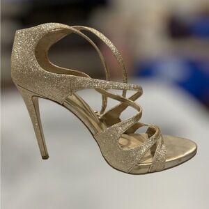 Guess Strappy Sandals Women‎ 8.5M Gold Good Glitter Stiletto High Heel Buckle